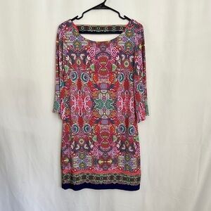 Laundry by Shelli Segal Pink Multicolor Geometric Print Jersey Shift Dress sz S